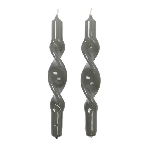 Broste Candle Twist Giftboxed Set Of 2 - Glossy Grape Leaf Green